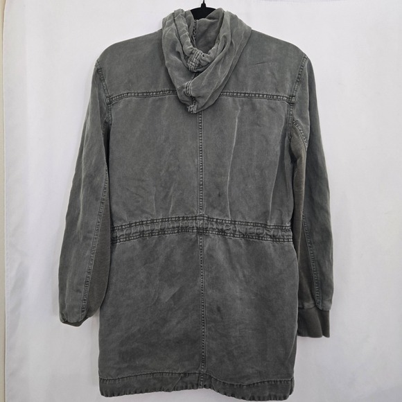 Splendid Utility Jacket XS Gray Lyocell Linen Blend Hooded Cargo Anorak Coat - Picture 3 of 11